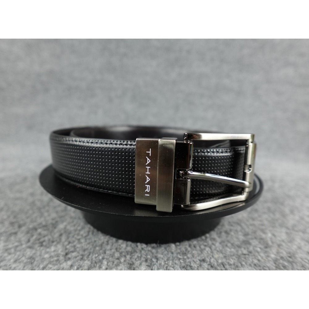 Tahari Reversible Textured Leather Dress‎ Belt Gunmetal Buckle Mens Size 34